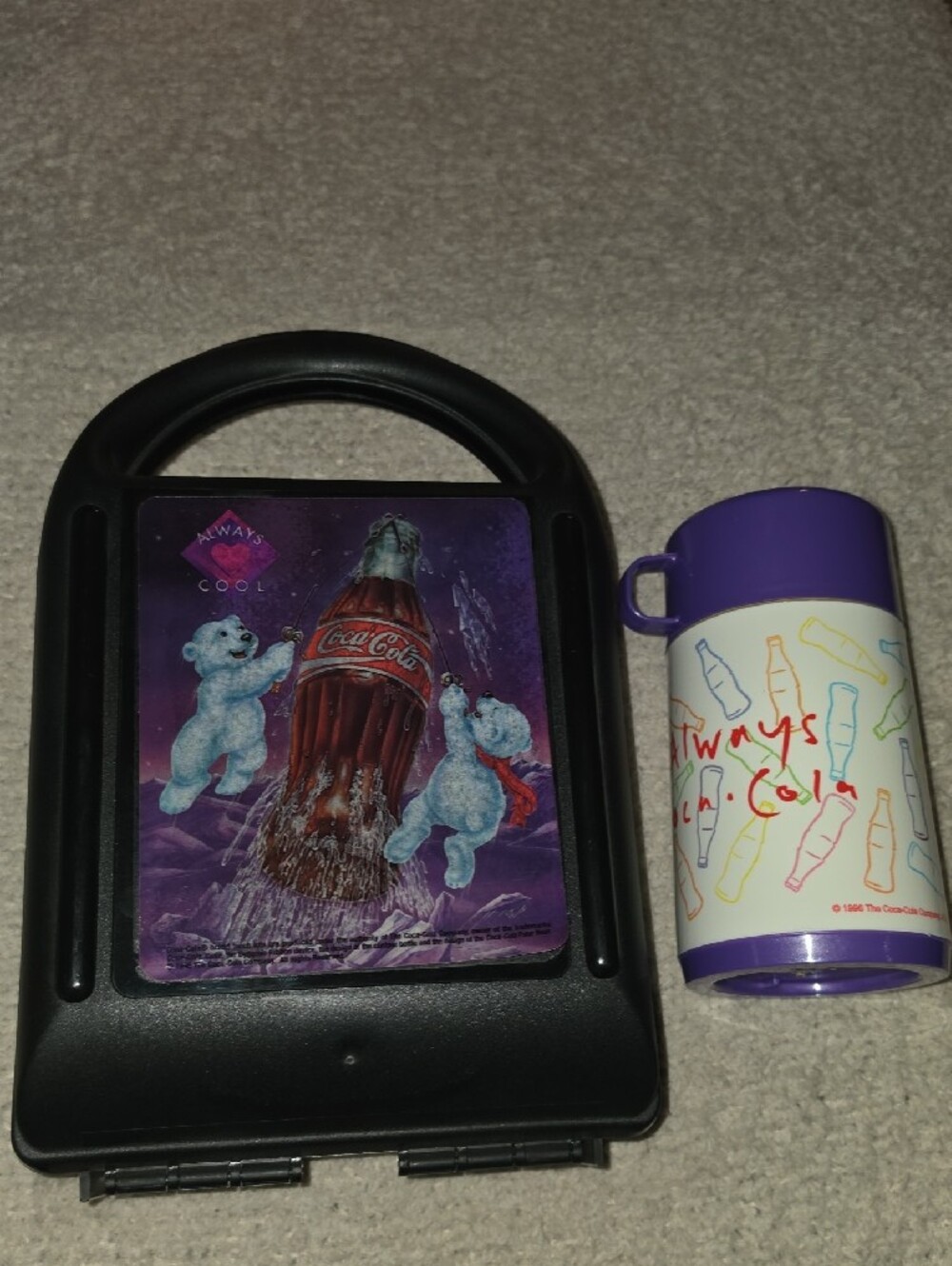 Vintage 90s Coca Cola Bears Always Cool Slim Snap Lunchbox With Thermos Cup
